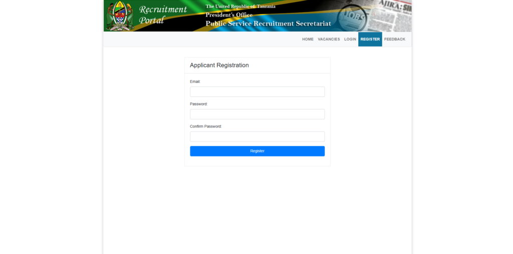 Ajira Portal Registration Page